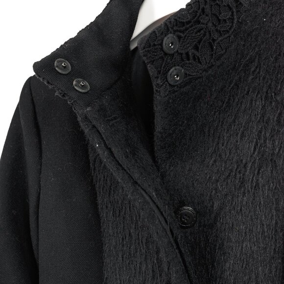 Versus Versace Black Fuzzy Wool Lace-Trim Coat - Picture 8 of 11
